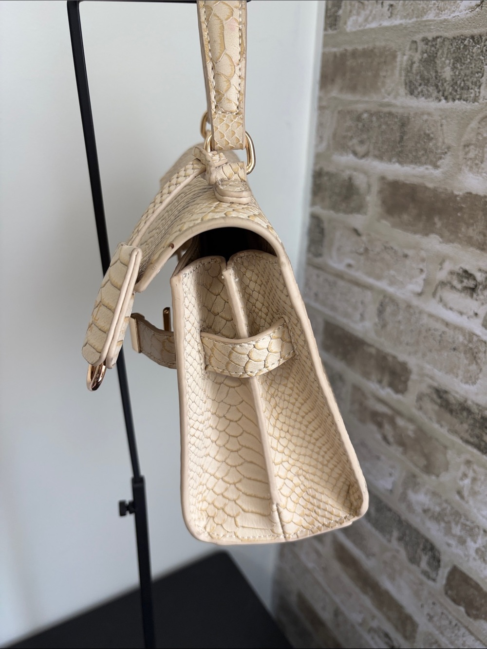 LTL London Cream Python-Embossed Top Handle Bag - Picture 5 of 16